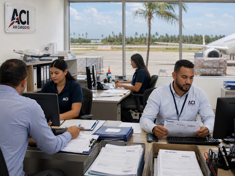 Equipo de ACI RD verificando documentación de carga
